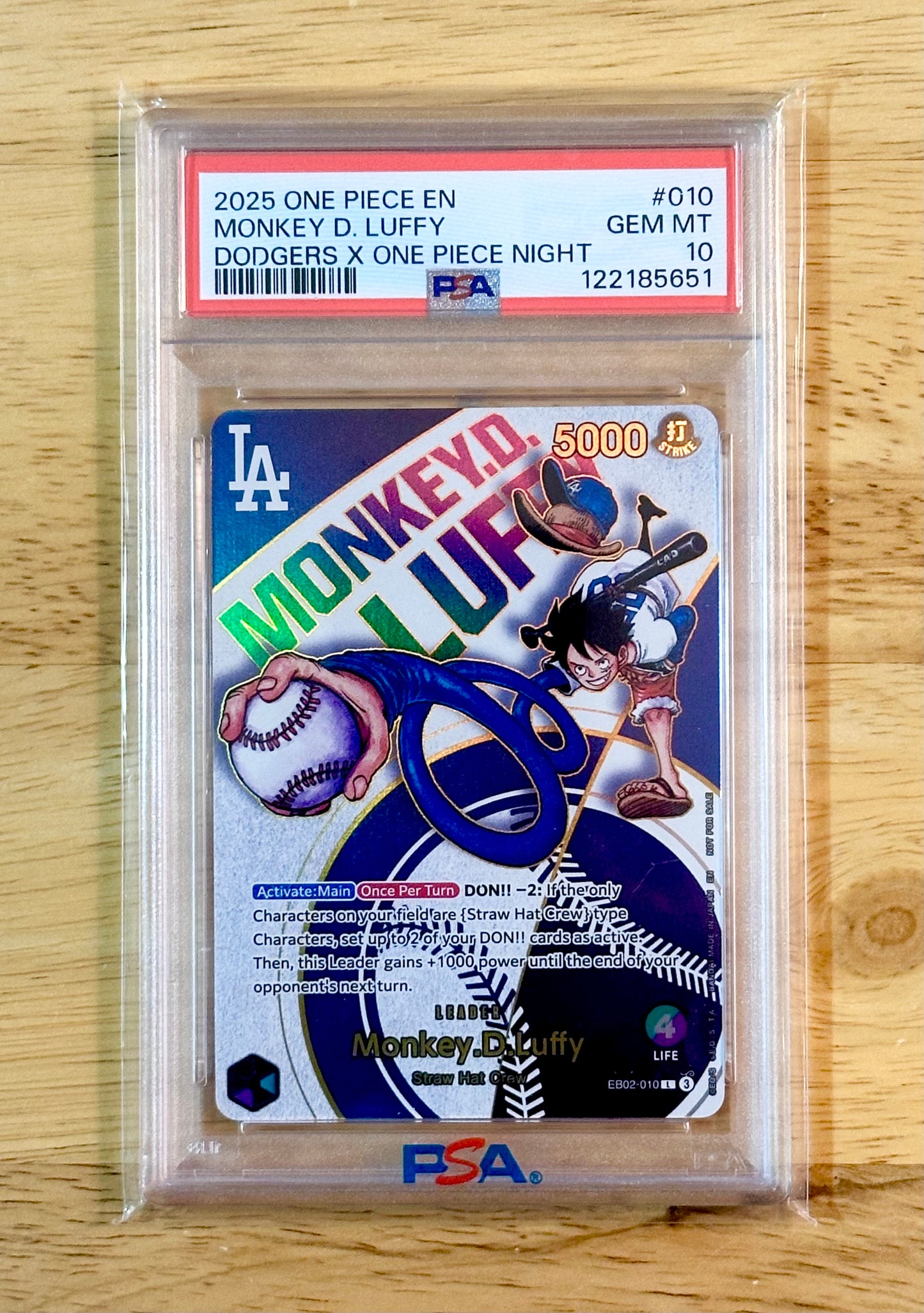 PSA 10 Monkey D. Luffy EB02-010 LA Dodgers Promo